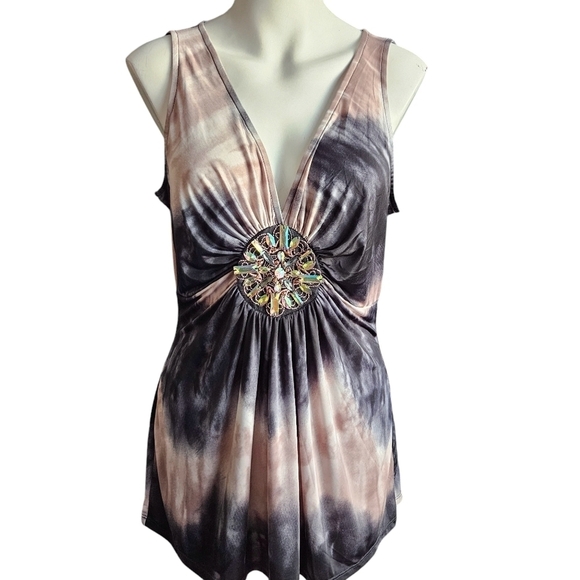 Venus tie dye embellished v-neck top Sz Large - Picture 2 of 9